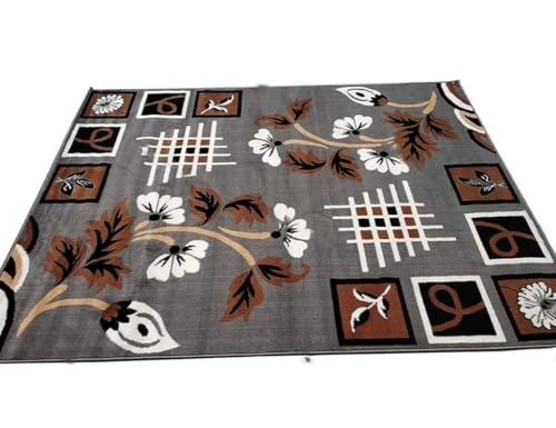 Image of Floral Design Acrylic Polyester Carpet for Living Room 12x15 Feet Color Grey(360x450Cm), Large Rectangle