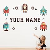Oliver's Labels Premium Personalized Life Sized Wall Decal for Kids Room Décor - Peel & Stick, Removable (Retro Robots)