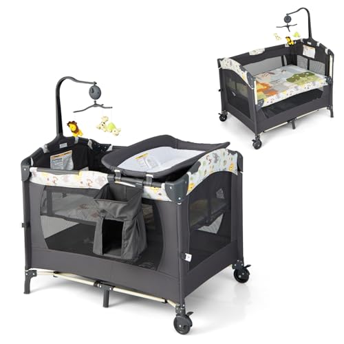DREAMADE 4 in 1 Kinderreisebett Klappbar, Babybett Höhenverstellbar mit...