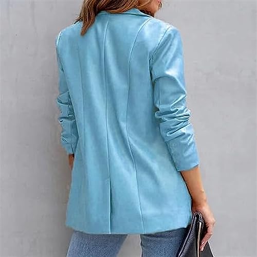 Blazer feminino de couro sintético manga longa com botões frontais oversized blazer para motociclist