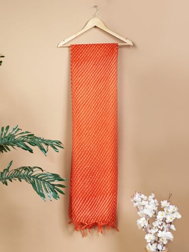 Image of Women's Cotton Blend Striped Print Dupatta with 2.20 Meters | Women's cotton printed dupatta with tassels
