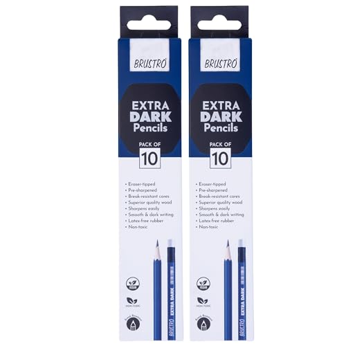 Image of BRUSTRO Extra Dark Pencils |Black, Pack of 2 (Total 20 Pencils)| Ideal for Drawing, Sketching, Mandala, Shading, Portrait for Artists, Fine Art Students.