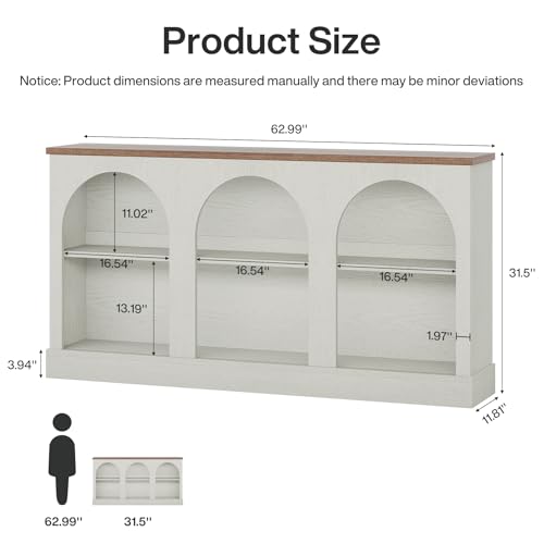 Image of Tribesigns Farmhouse Console Table, 63-Inch Long Entryway Table with 3 Tier Storage, Wooden Rectangular Sofa Table Behind The Couch for Entrance, Hallway, Living Room, Off-White and Brown