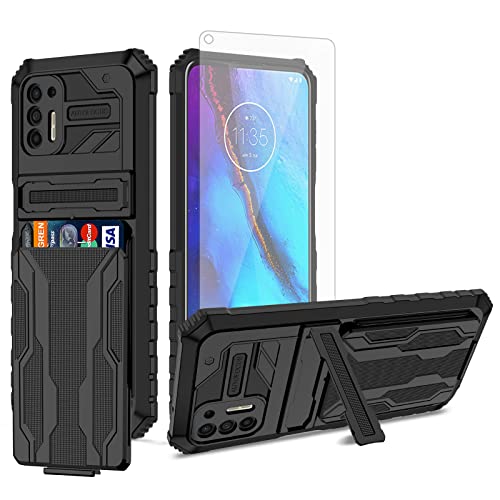Asuwish Phone Case for Moto G Stylus 2021 4G with Tempered Glass Screen Protector Cover and Slim Credit Card Holder Stand Cell Accessories Motorola GStylus 6.8 Stylo XT2115DL XT2115-1 Women Men Black