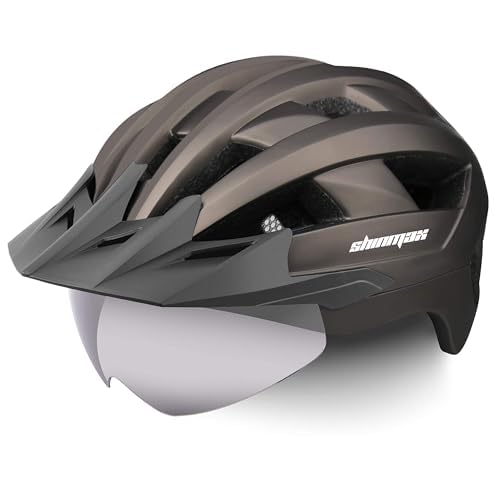 Shinmax Casco Bici Uomo Donna Casco MTB con LED USB Ricaricabile Luce Casco Bici Adulti con Visiera Rimovibile Magnetica Occhiali Casco Ciclismo Unisex Caschi Bicicletta 57-62cm NR-032