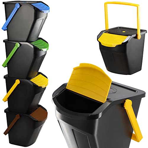 KADAX Sistema di Pattumiere Impilabili in Plastica per la Raccolta Differenziata, Bidoni della Spazzatura con Coperchio per Interno (Set di 4, 25 L)