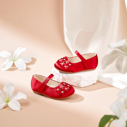 Image of PHIRAMIN Toddler Flower Girl Glitter Dress Shoes Little Girl Ballet Flats Bow Wedding Party