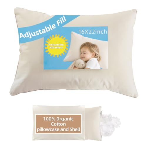 LOFE Adjustable Kids Pillow for Ages 4-12 with Organic Cotton...
