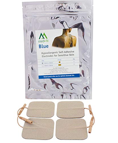 Blauwe TENS-pads voor de gevoelige huid van Med-Fit, 5 cm x 5 cm, 100% natuurlijke hydrogel in medische kwaliteit - grote verpakking met 12 pads