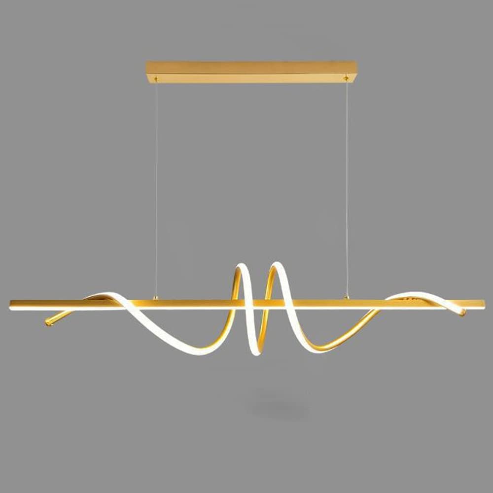 SYAXVOM ing Black LED for Contemporary Living Dining Room Kitchen Island Dimmable Chandelier Dimming Ceiling Lamp Minimalist Wave Hanging Light Fixture Star of