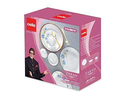 Image of Cello Opalware Zarah Fine Floral Dinner Set, White, Set of 10