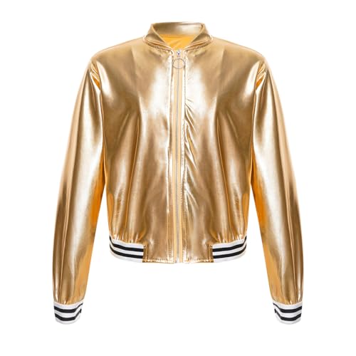 iiniim Girls Boys Sequins Hip Hop Jazz Outerwear Kids Shiny Metallic Bomber Jacket Coat for Disco Party