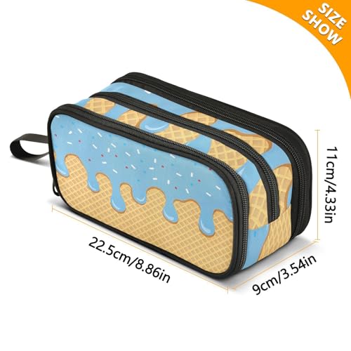 Image of ALAZA Blue Ice Cream Pencil Case for Boys Girls Kids Pencil Pouch 3 Compartment Pen Bag Large Capacity Storage Pencil Holder School Students with Zipper