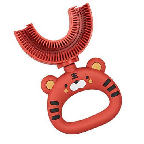 U 字型子供用歯ブラシ、U 字型歯ブラシ - 子供のための漫画の虎のデザイン - ソフトシリコンブラシヘッド、極軟歯ブラシ、トレー-ニング、手動口腔全体、360度口腔歯のクリーニング