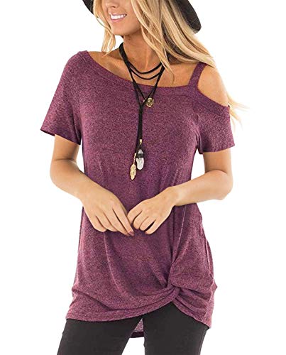 ZILIN Women's Cold Shoulder T-Shirt Short Sleeve Knot Twist Front Tunic Blouse Tops