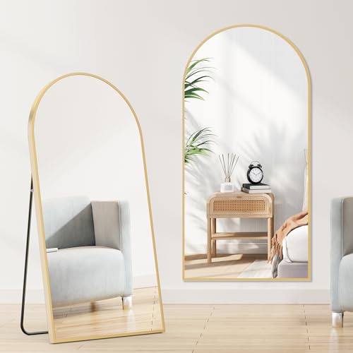 Sweetcrispy 71"x26" Arched Full Length Mirror, Standing or Leaning Full Body Mirror with Aluminum Alloy Thin Frame, Suitable for Bedroom or Cloakroom,Gold