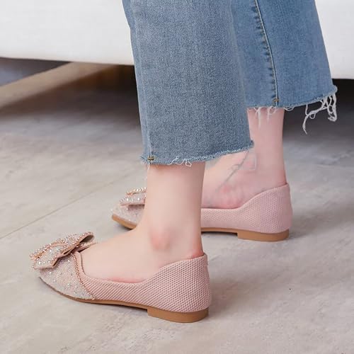 Image of SAILING LU Women's Rhinestone Square Toe Bowknots Ballet Flats Loafers