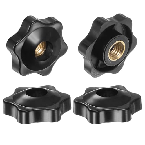 QUARKZMAN 4pz Pomelli a Stella M8 con Filettatura Femmina, Testa da 32mm, Plastica con Foro Passante, Vite in Ottone, Manopole a Compressione Filettate, Nero