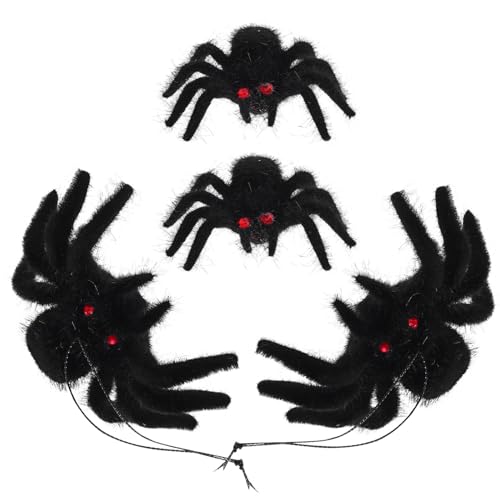VICASKY 4 Pezzi Decorazione Ragno Nero Realistica in Plastica Rivestimento in Vello, Leggera e Interattiva per Feste di Halloween e Ambientazioni Spaventose