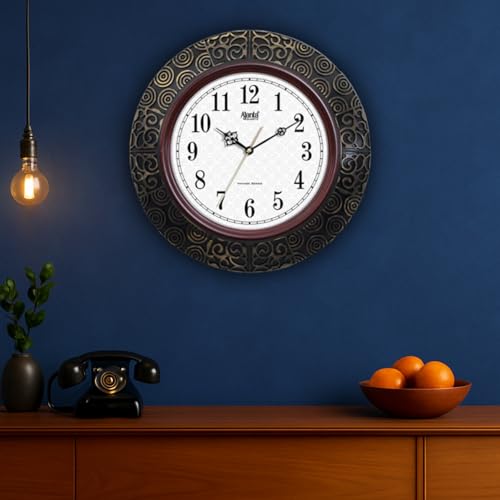 Image of Ajanta Quartz Plastic Vintage Wall Clock (Oak Wood, 406 X 406 X 61 Mm), Analog, Brown