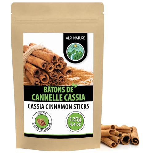 Alpi Nature Cannelle Baton Entiers 125g, Écorce de Cassia 60mm, Environ 37-39 Bâtons par Sachet