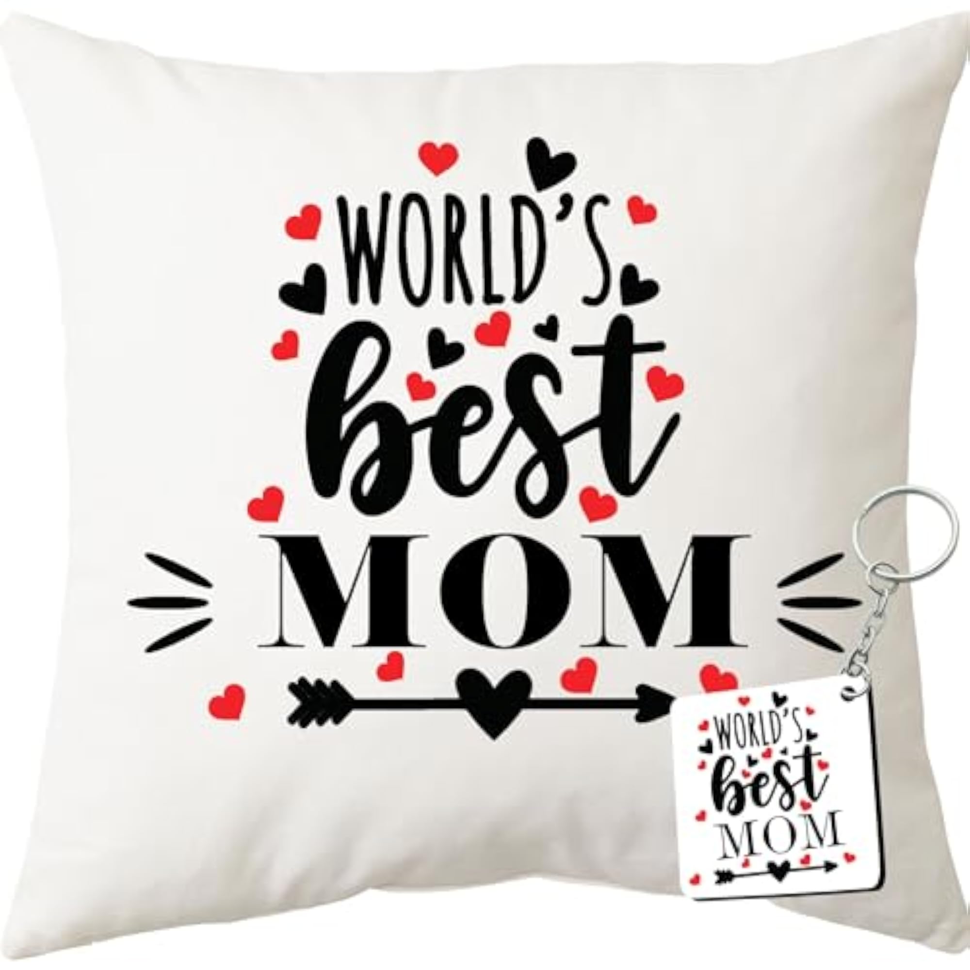 World's Best Mom Design Cushion with Keychain Gift