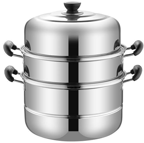 duwanlhridh 蒸し器 蒸し鍋 蒸籠 蒸し料理 ステンレス 2段/3段式 多機能 ガス・IHコンロ両用 健康調理 均一蒸気穴 焦げ付き防止 茶碗蒸し 野菜蒸し ヘルシー 調理器具 家庭用 キッチン用品 (34cm,3段)