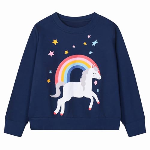 Gumyoss Sweatshirt Mädchen Pullover für Kinder Mädchen Baumwolle Sweater Kleinkind Langarm Tops Alter 2-9 Jahre, 128, Regenbogen Dunkelblau