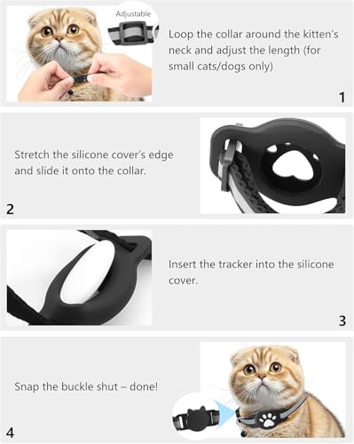 GPS Tracker Katze, Mini Tracker Ohne ABO für Katze (nur Android), Tracking Standort von Haustieren, Reflektierendes Katze Tracker Halsbänder, Arbeite mit Google Find My Device,White