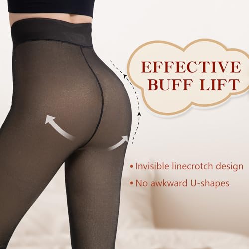 Image of HONGTEYA Fleece Lined Tights Women Winter Thermal Leggings Pantyhose Fake Translucent Thick Warm Sheer Tights (US, Alpha, X-Large, Regular, Regular, Fake Translucent gold)