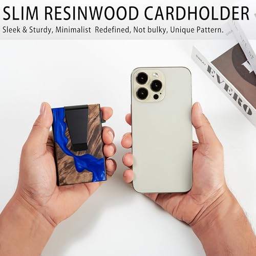 Image of Card Holder Wallets for Men | Slim Aluminum Wallet | RFID Blocking Minimalist Metal Pop Up Wallet | Money Clip & Cash Band | Expandable Compact Plate | Ultra-Thin | Men's Accessories & Gifts for Men