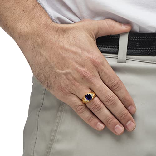 PalmBeach Men's Yellow Gold-Plated Emerald Cut Created Blue Sapphire and Diamond Accent Ring Sizes 8-133