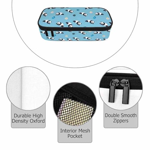 Image of Panda Pencil Case Funny Animal Cartoon Blue Pencil Bag Pouch Box Organizer for College School Students Boy Girl