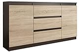 sideboard wenge  Framire R-140-S3 Kommode in Eiche Wenge Mix Sonoma Eiche, Kommode mit 3 Schubladen, 2 Türen, Schrank für Schlafzimmer, Wohnzimmer, Bad, 76 x 140 x 40 cm