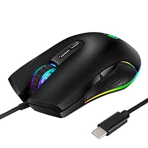 USB C Mouse Ergonomic Type C Wired Mouse RGB Gaming Mouse Optical Mice with 4 Backlight Modes up to 3200 DPI for MacBook Pro, Matebook X, MacBook 12″, Chromebook, HP OMEN, More USB Type C Devices