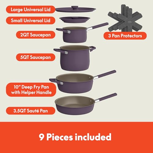 Image of bella Fits-Anywhere 9-Piece Ceramic Nonstick Non-Toxic Cookware Set, Plum
