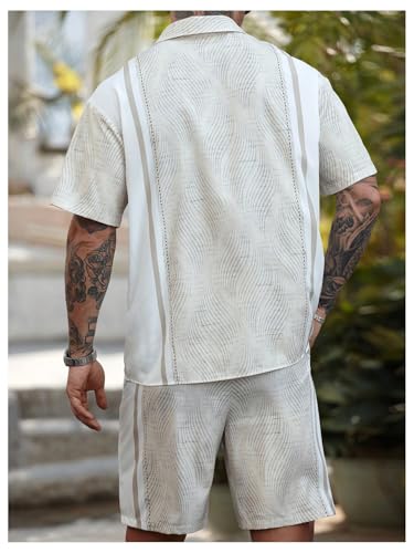Men's 2 Piece Striped Outfits Short Sleeve Button Down Shirts and Shorts Set2
