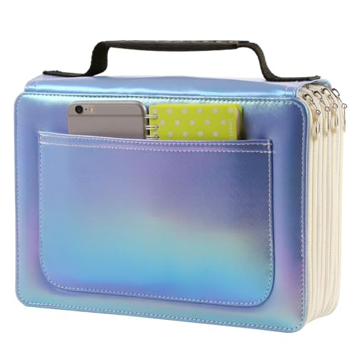 Image of 200 Slots Colored Pencil Organizer - Waterproof Deluxe PU Leather Pencil Case Holder for Watercolor Pens or Markers - Portable, Travel Style - Gradient Blue
