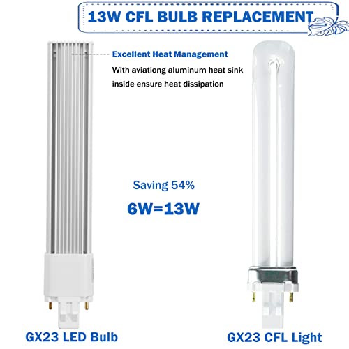 Hengbo 6W Gx23 Led Bulb 13W 2 Pin Cfl Bulb Replacement 6000K Daylight White Pl Horizontal Recessed Lamp Down Light Bulb, Remove/Bypass The Ballast (Pack Of 2) #TOP3