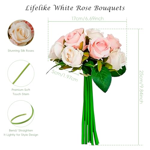 Artificial Roses Flowers, 12 pcs Roses Fake Flower, Realistic Flower Wedding Bouquet - Image 3
