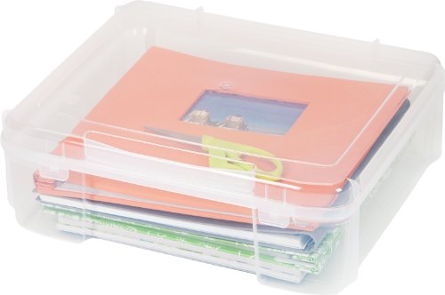 Image of IRIS USA Fits 12 inch x 12 inch Paper, Thick Portable Plastic Scrapbook Project Case with Built-in Handle for Art and Craft Supplies, Yarn, File, Paper, Office Documents, Toys, Rounded Corner, Clear
