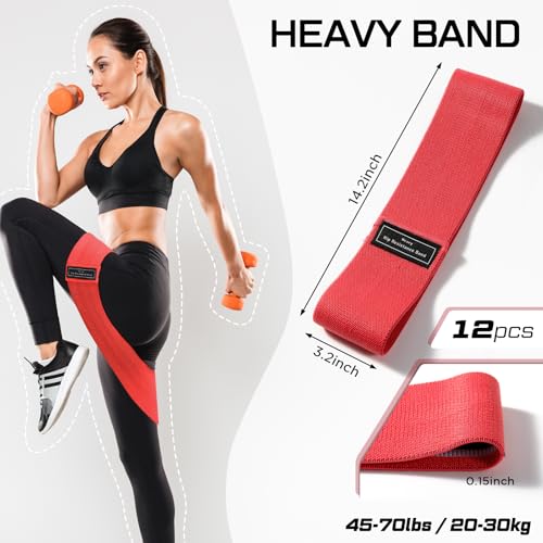 Image of 12 Pcs Fabric Resistance Bands for Working Out Non-Slip Booty Exercise Loop Bands for Women Men Glutes Hip Thigh Butt Yoga Pilates Fitness Gym, Light Medium Heavy