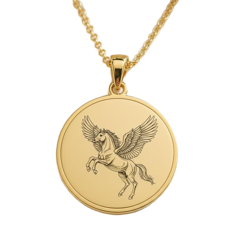 Pendentif cheval ailé gravé en or et argent pour homme femme