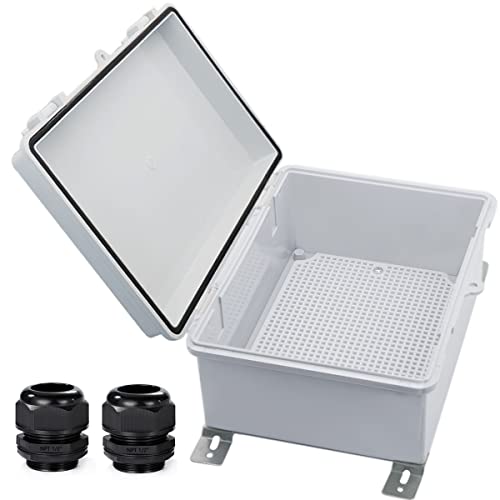 Yetlebox Waterproof Electrical Box With Mounting Plate 220X170X110Mm, Ip67 Junction Box Hinged Grey Cover Abs Project Boxes For Electronics Diy Enclosure With Wall Bracket And 2 Glands 8.7"X6.7"X4.3" #TOP5