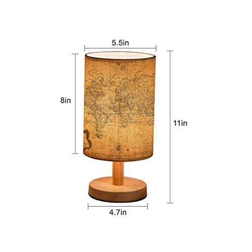 Rainfallaring Minimalist Bedside Table Lamp Vintage Map Of The World 1778 Solid Wood Nightstand Lamp Bedside Desk Lamp Wood Base Flaxen Fabric Shade For Bedroom Living Room #TOP1
