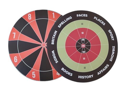 Darts Quiz Party Kit - Classic 80s quiz with Printed Dartboard Overlays & Trivia book.