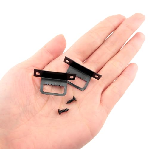Image of 30PCS Small L-Shaped Metal Sawtooth Hooks with 60 Screws Picture Frame Sawtooth Hooks Tool Cross Stitch Accessories for Hanging Artworks Wall Decorations Mirror Black