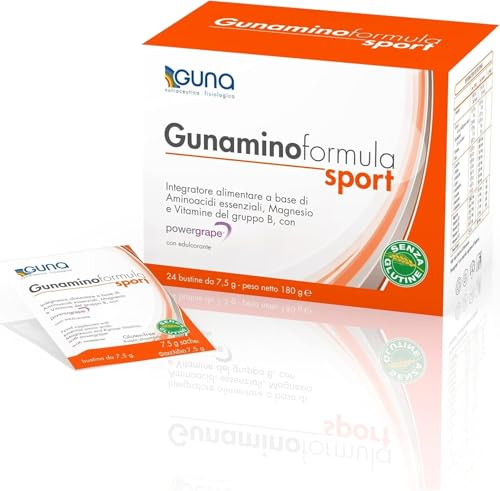 Guna Gunaminoformula Sport 24 Bustine - Integratore Alimentare Costituito Da 8 Aminoacidi Essenziali, Magnesio, Vitamine Del Gruppo B E Powergrape.