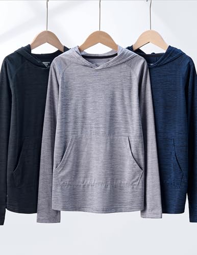 Liberty Imports 3 Pack: Youth Boys Teen Active Long Sleeve Hoodie Sweatshirts - Athletic Dry-Fit Hooded Pullover Shirts2