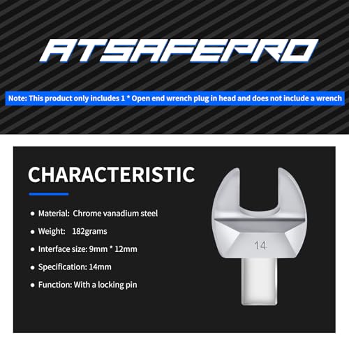 ATsafepro Open-End Socket Tool Torque Open-End Spanner, 9 x 12 mm Insertion Spanner Interchangeable Torque Wrench 14 mm - Image 3
